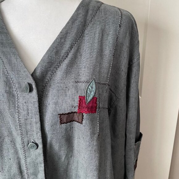 J.Jill Linen Patch Button Down Tunic size Medium - Picture 3 of 4